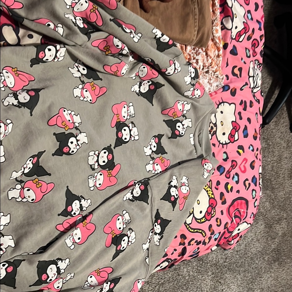 Gray and Pink Character Print Shirt